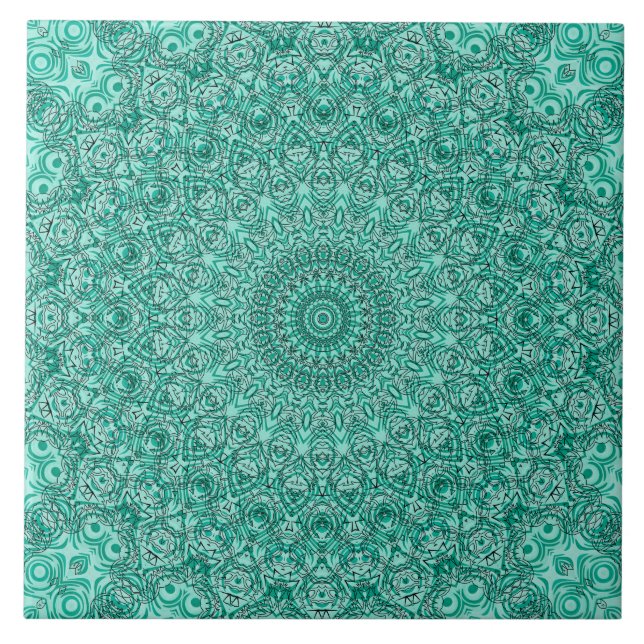 Turkos Mandala med invecklad symmetri Kakelplatta (Framsidan)
