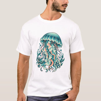 Turkos manet med flödande havstentakler t shirt