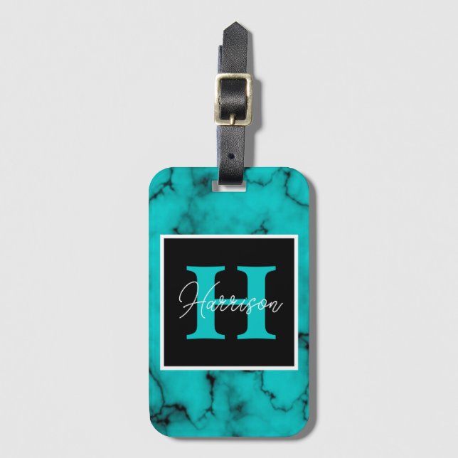 Turkos Marble Sophisticated Luggage Tag Bagagebricka (Framsida vertikal)