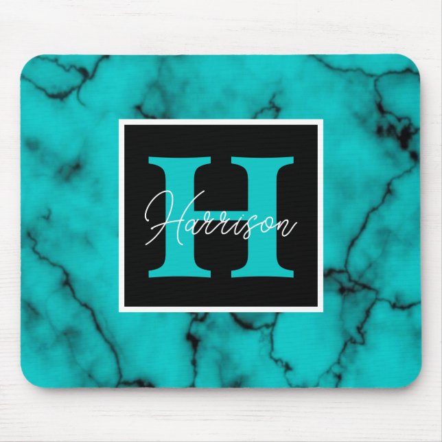 Turkos Marble Sophisticated monogram namn Musmatta (Framsidan)