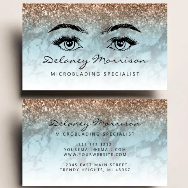 Turkos marmor brons glitter ögon Microblading Visitkort (Skapare uppladdad)