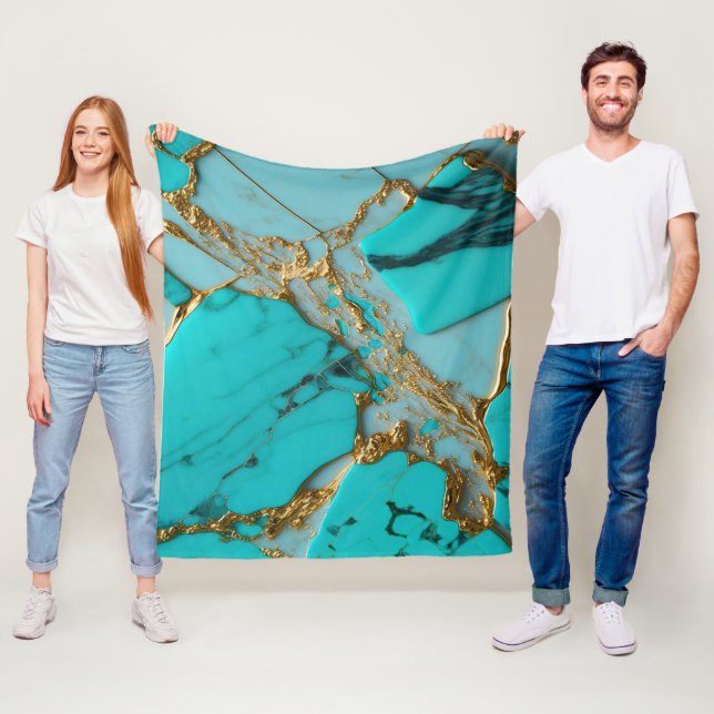 Turkos marmor med gyllene ådror fleecefilt (På plats)