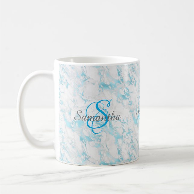 Turkos Marmor Monogram Kaffemugg (Vänster)