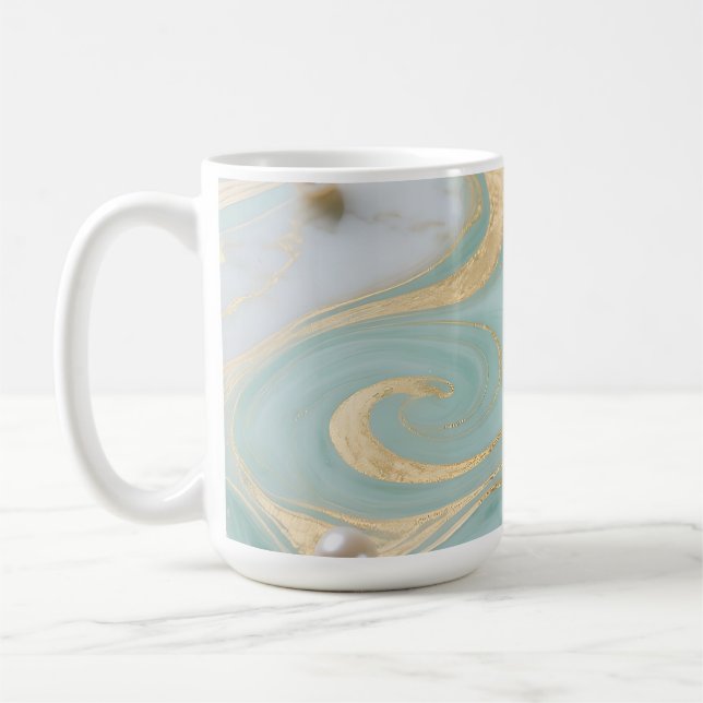 Turkos Marmor Pärla Guld Virvel Kaffemugg (Vänster)