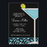 Turkos Martini och Leopardtryck Inbjudningar<br><div class="desc">Starta din födelsedagvåldsamt slag i stil,  genom att överföra dessa chic partyinbjudningar som presenterar en turkos martini på en leopardtryckbakgrund. ILLUSTRATIONER för konst© JW</div>