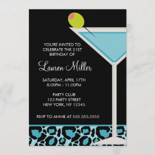 Turkos Martini och Leopardtryck Inbjudningar