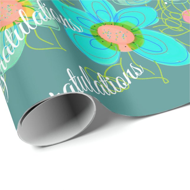 Turkos med Blommigt design Presentpapper (Rullad Hörn)