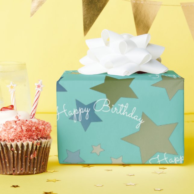 Turkos med färgstark stjärna Mönster Presentpapper (Födelsedagsfest)