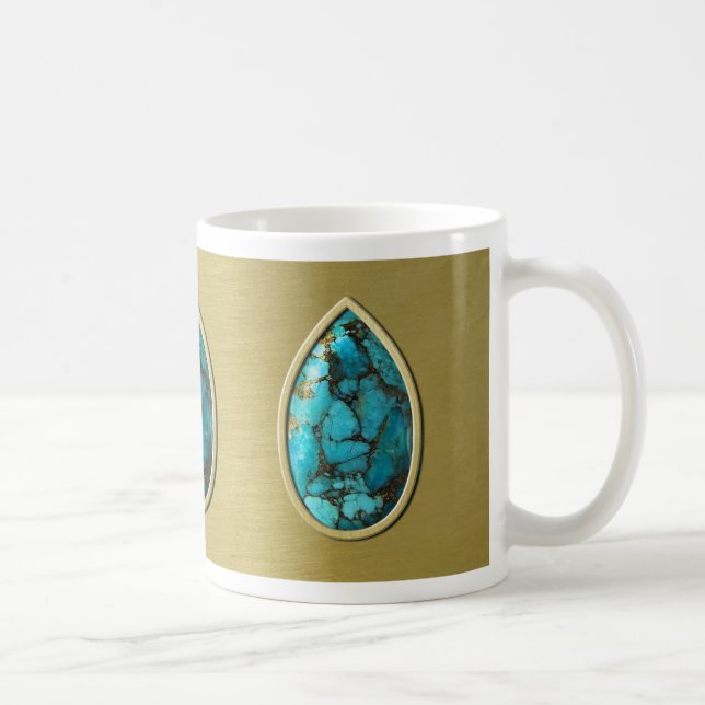 Turkos med Guld Bezel Kaffemugg (Höger)