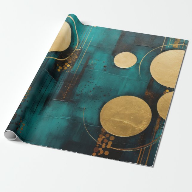 Turkos med guld former presentpapper (Utrullad)