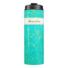 Turkos med Guld Veins Stone Mönster och Namn