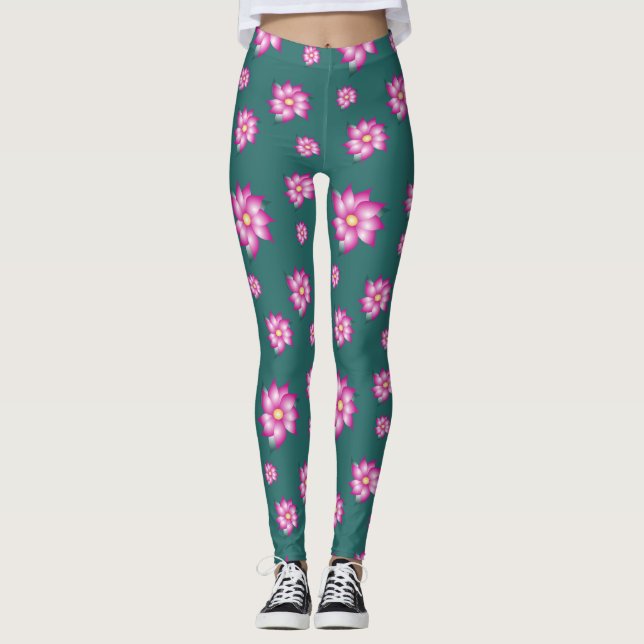 Turkos med ljus Rosa Leggings (Framsida)