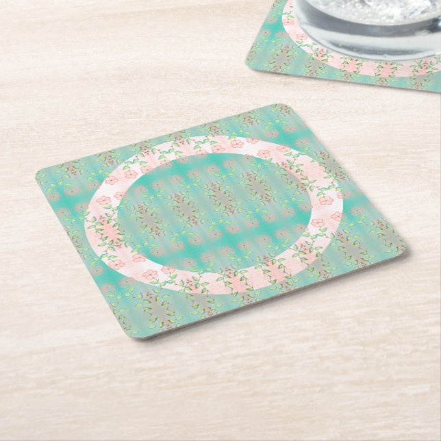 Turkos med rosa underlägg papper kvadrat (Vinklad)