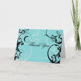 Turkos med svart swirl-blomning tack kort