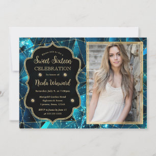 Turkos Midnattskristall Galaxy Sweet Sixteen foto Inbjudningar