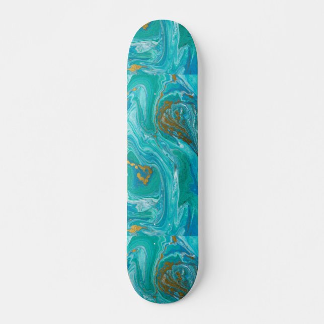 Turkos Mini Skateboard Bräda 18,5 Cm (The skateboard is blue with gold accents.)