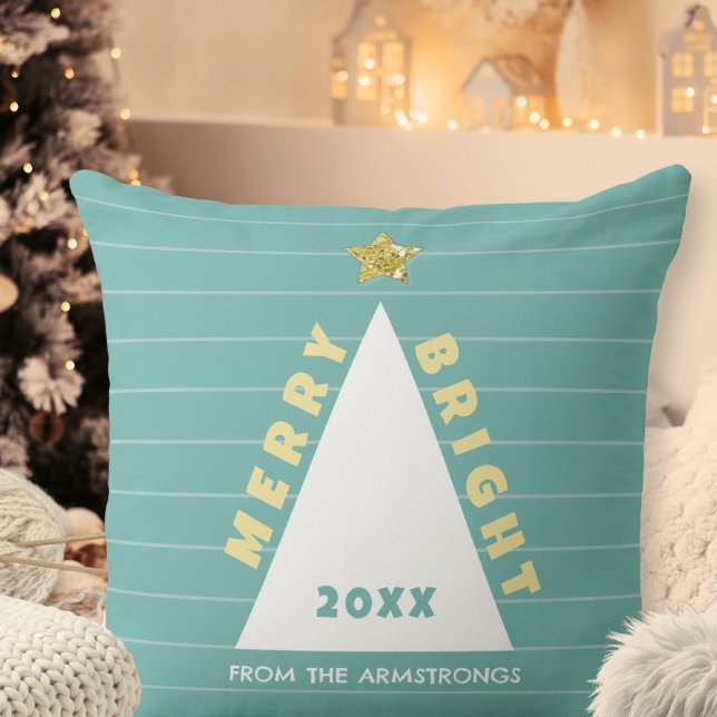 Turkos minimalistisk julgran kudde (Turquoise Minimalist Christmas Tree Throw Pillow ©Susanne Sachers - Sunny Mind 🌞)