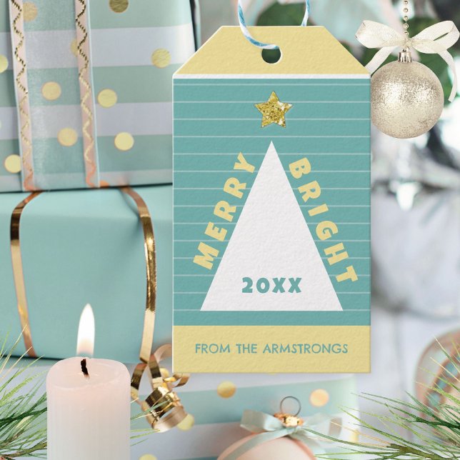 Turkos minimalistisk julgran namn presentetikett (Turquoise Minimalist Christmas Tree Name Gift Tags ©Susanne Sachers - Sunny Mind 🌞)