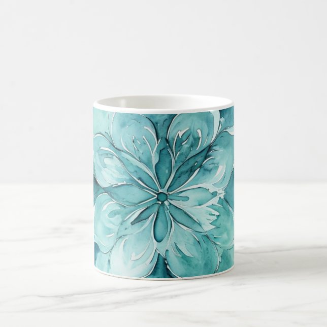 Turkos & Mintgrön Akvarellblomma Mandala Kaffemugg (Center)