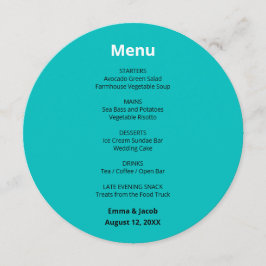 Turkos Modern Bröllops Rond Menu Meny