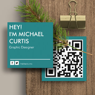 Turkos Modern Grafisk Designer QR-kod Fyrkantigt Visitkort