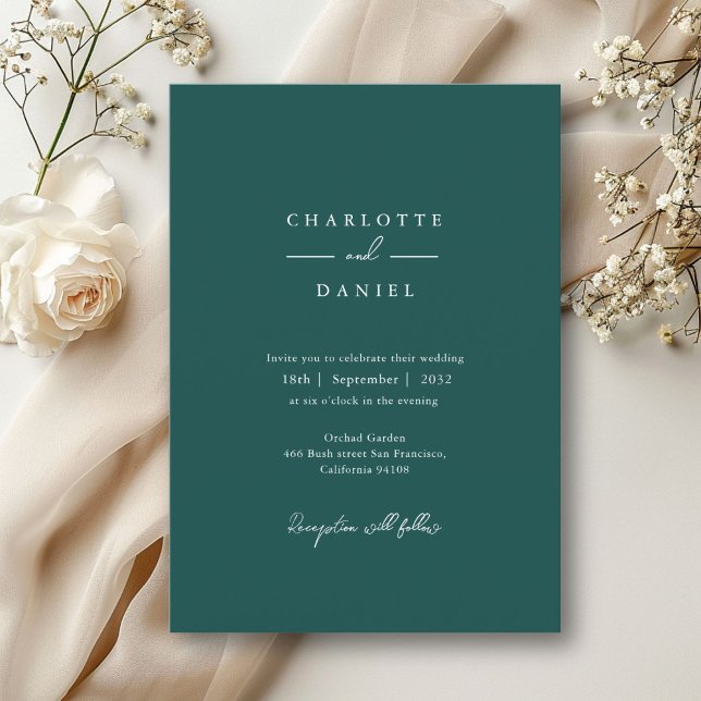 Turkos, modern, minimal, typografi bröllop  inbjudningar (Minimal, modern, typography, teal, wedding invitation. Print and download.)