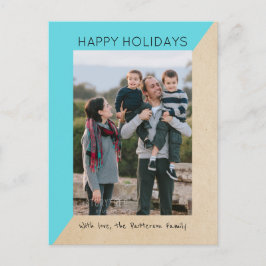 Turkos Modern Slant Helgdag Photo Postcard Helg Vykort