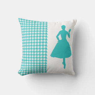 Turkos moderna Houndstooth med silhouetten Kudde