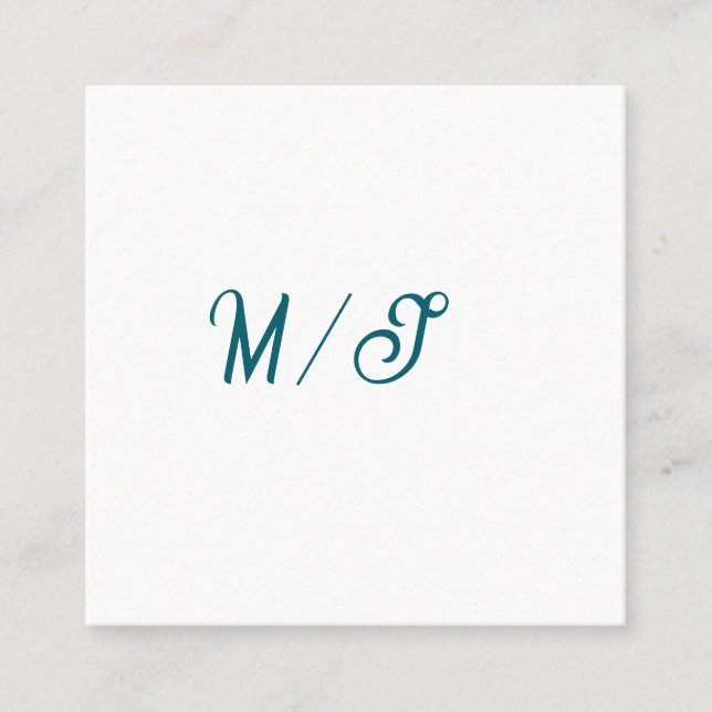 Turkos monogram bröllopspar namn enkel stil fyrkantigt visitkort (Framsida)