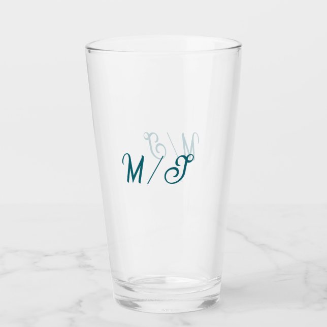 Turkos monogram bröllopspar namn enkel stil glaskopp (Framsida)