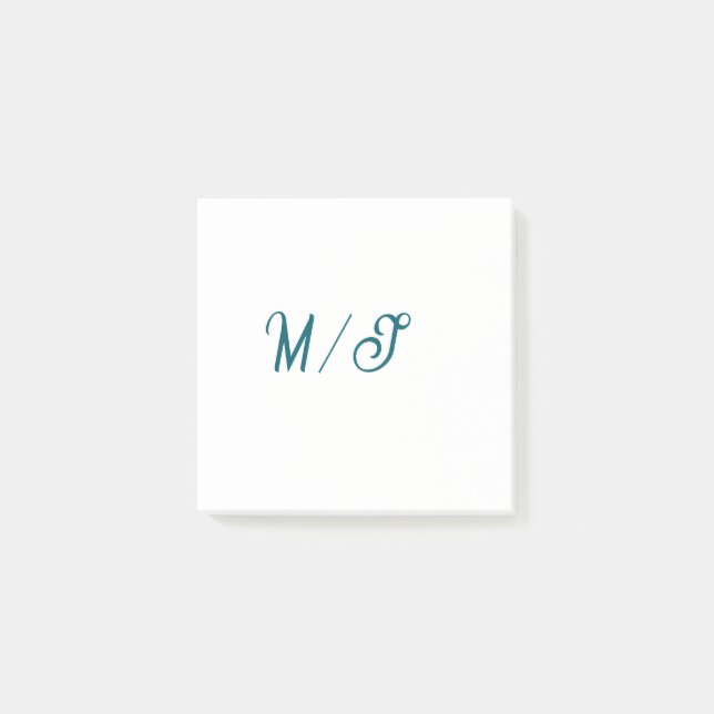 Turkos monogram bröllopspar namn enkel stil post-it block (Framsida)