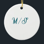 Turkos monogram brudpar namn enkel stil julgransprydnad keramik<br><div class="desc">design</div>