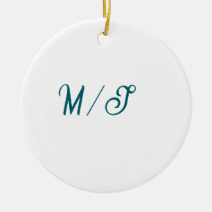 Turkos monogram brudpar namn enkel stil julgransprydnad keramik