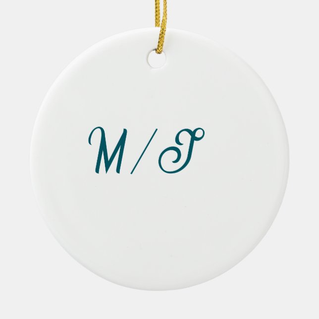 Turkos monogram brudpar namn enkel stil julgransprydnad keramik (Framsidan)