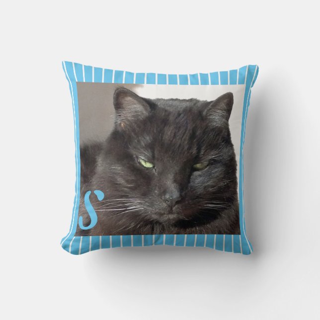 Turkos Monogram Cat Photo Kudde (Framsida)