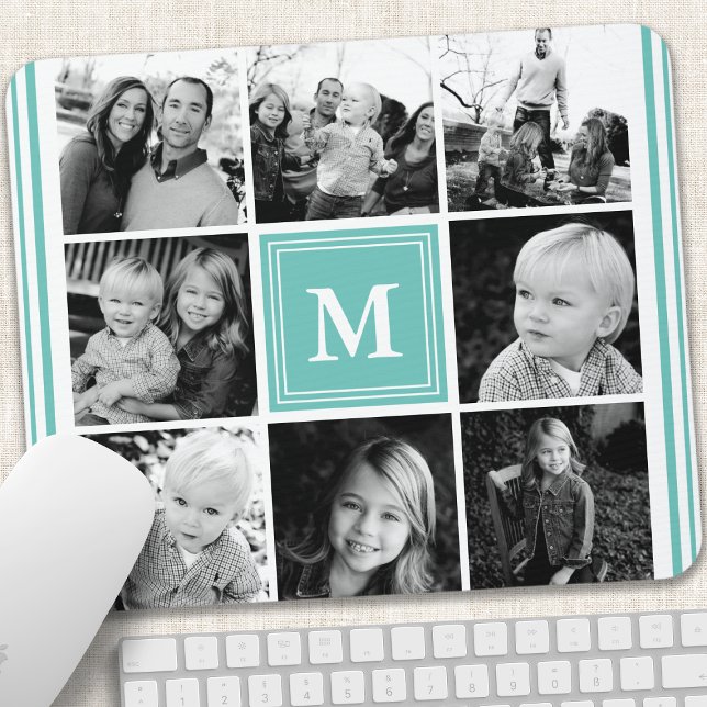 Turkos Monogram Familjefotocollage Musmatta (Skapare uppladdad)
