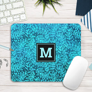 Turkos monogram foliage löv mönster modern musmatta