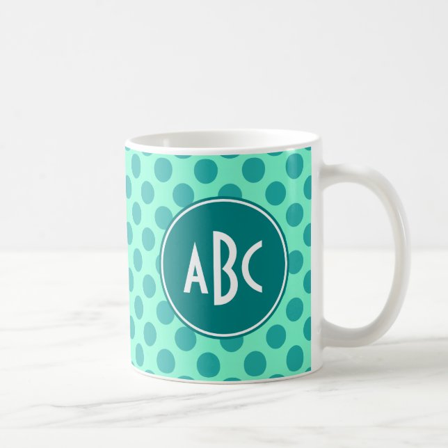 Turkos Monogram Grön Prickmönster Kaffemugg (Höger)