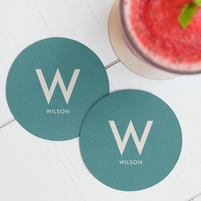 Turkos Monogram Personlig Fest Underlägg Papper Rund (Skapare uppladdad)