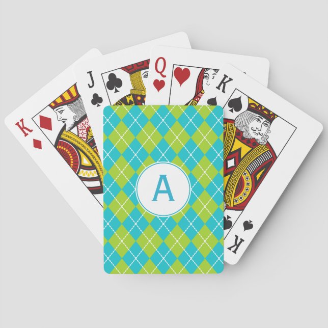 Turkos Monogramförsedda Spelkort (Baksidan)