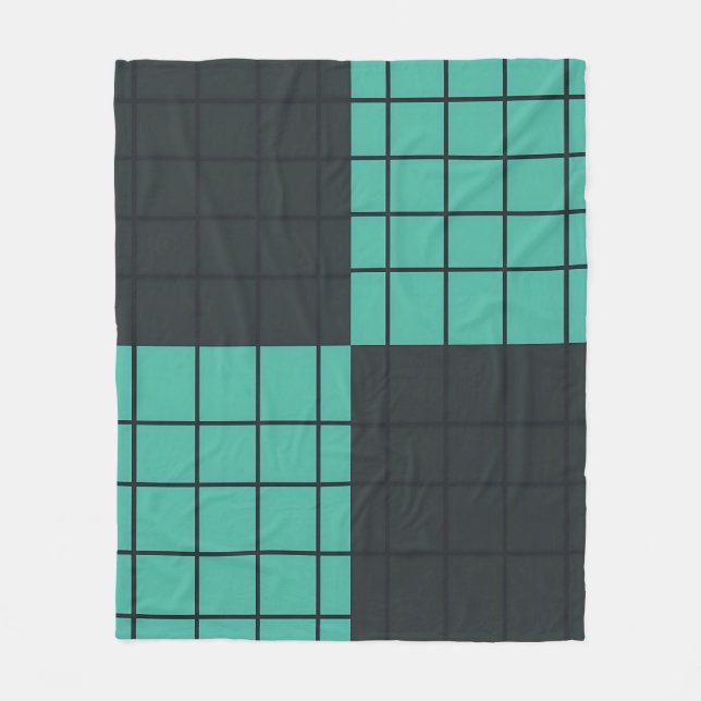 Turkos Mörkgrå Rutnätsmönster Modern Minimalism  Fleecefilt (Framsidan)