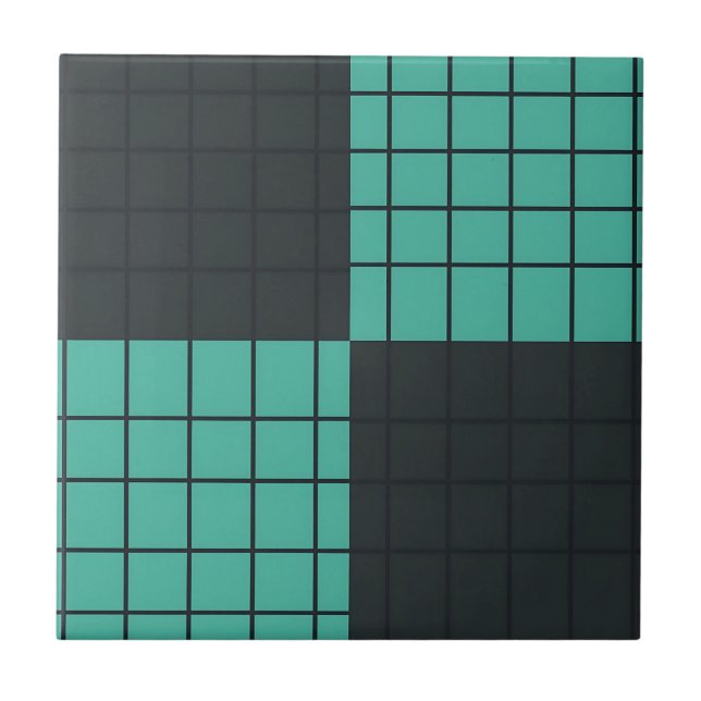 Turkos Mörkgrå Rutnätsmönster Modern Minimalistisk Kakelplatta (Framsidan)