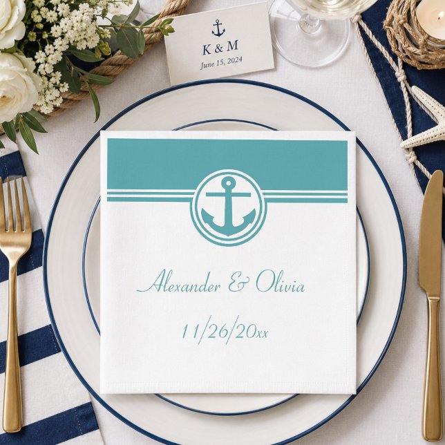 Turkos nautisk ankare pappersservett (Teal Nautical Anchor Paper Napkins)