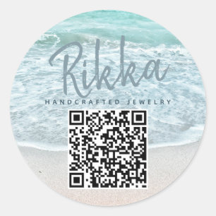Turkos Ocean Strand Hantverkssmycken QR-kod Runt Klistermärke