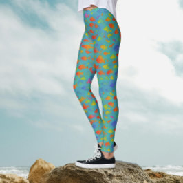 Turkos Ocean Tropisk Fisk Akvarell Mönster Leggings