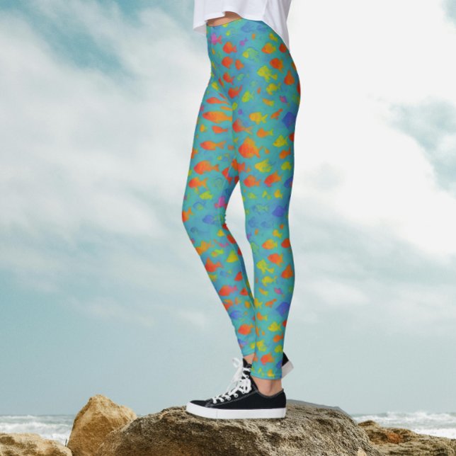 Turkos Ocean Tropisk Fisk Akvarell Mönster Leggings (Skapare uppladdad)