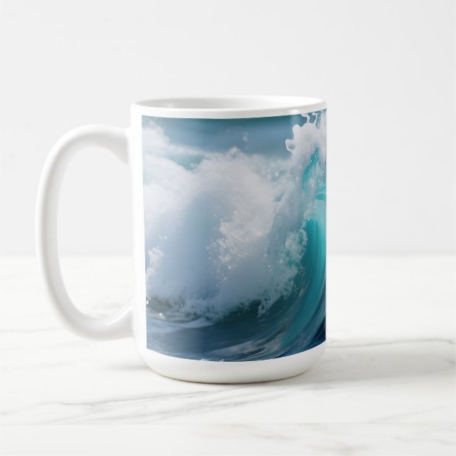 Turkos Ocean Wave Guld Virvel Kaffemugg (Vänster)