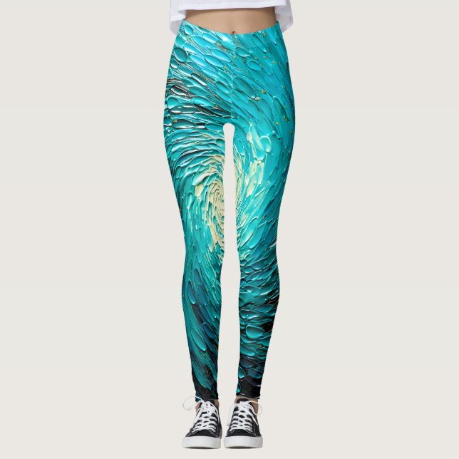 Turkos Oceanisk Virvel Abstrakt Leggings (Framsida)