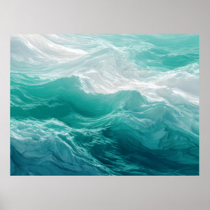 Turkos Oceanvågor Abstrakt Dröm Poster