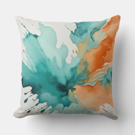 Turkos och abstrakt av orange, vattenfärg kudde